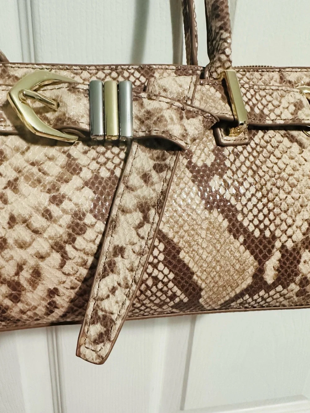 I.N.C Internal Concepts Python-Pattern Satchel Bag in Taupe-NWT!